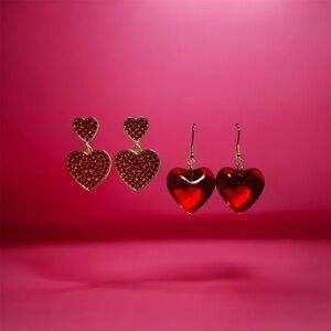 Heart-Shaped Gold and Red Earrings